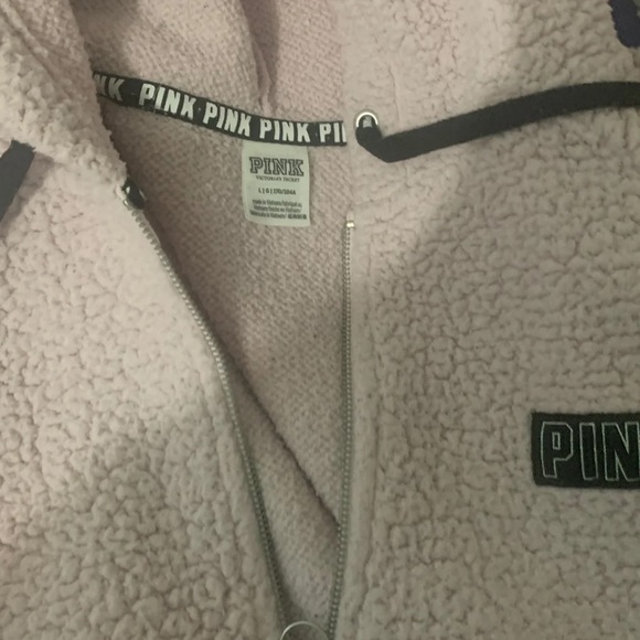 PINK Light pink hooded Sherpa quarter zip - Picture 2 of 3